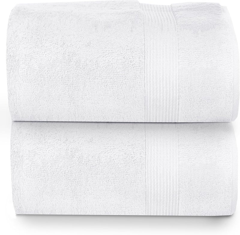 Siesta Zen 2 x Jumbo Bath Towels Extra Large 100% Cotton Premium Quality Jacquard Border Bath Sheet (90x180) - 600 GSM Ultra Absorbent Bathroom Towels Set for Spa Hotel and Home Use (White) - Image 1